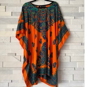 STUDIO EY NWOT KAFTAN Dashiki Pullover One Size Orange Turquoise Gold Festival